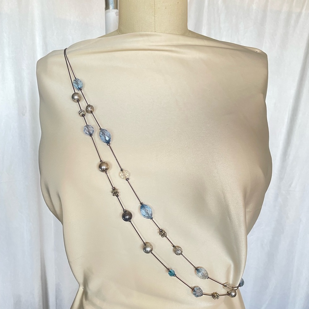 Vintage Extra long multilayered beaded chain necklace faceted crystals blue - Picture 3 of 9